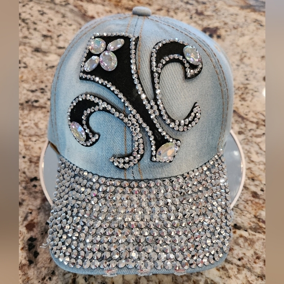Light Denim Cap with Rhinestone Embellishments main image 4